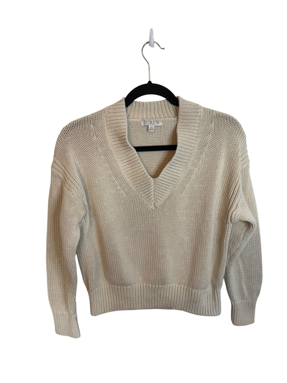 J.Crew Relaxed Beige V-Neck Cotton Sweater